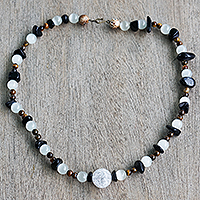 Agate beaded necklace, 'Dark Salvation' - Agate and Glass Beaded Necklace with Eco-Friendly Accents