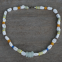 Glass beaded necklace, 'Eco Guardian' - Cat's Eye and Tiger's Eye Beaded Necklace Crafted in Ghana