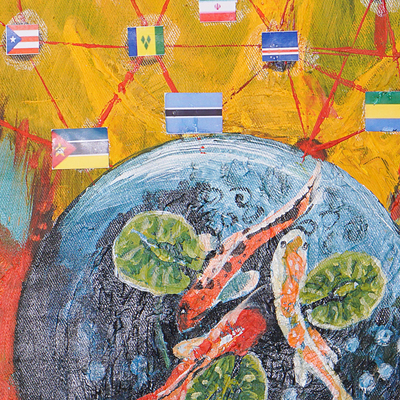 Weltfrieden' (2022) - Abstrakte Flaggen der Weltkarte Malerei aus Nigeria