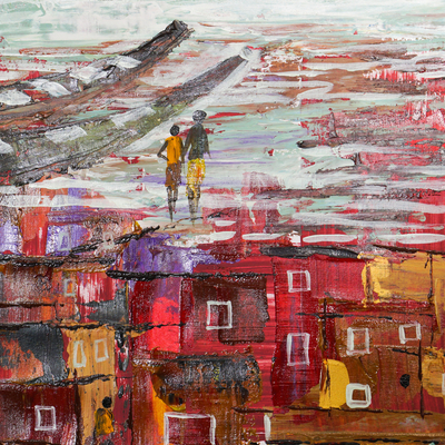 'I Have a Dream' - Stretched Impressionist Acrylic Painting of Ghana's Streets