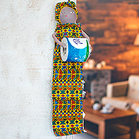 Cotton hanging toilet paper holder, 'Ghanaian Style' - Doll-Shaped Handmade Cotton Hanging Toilet Paper Holder