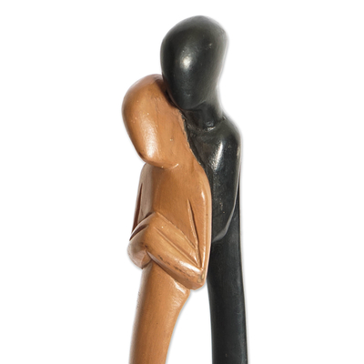 Wood sculpture, 'Ghanaian Lovers' - Hand-Painted Romantic Sese Wood Sculpture of Couple