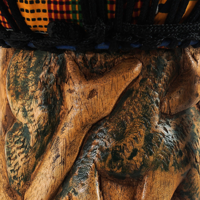 Tambor djembé de madera - Tambor djembé de madera tweneboa multicolor kente hecho a mano
