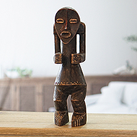 Wood sculpture, 'Agorkoli' - Original Wood Sculpture of Peaceful Ewe King
