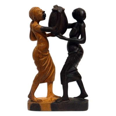 Escultura en madera de ébano - Escultura de madera de ébano tallada a mano con el tema de la paz.