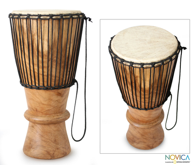 Wood bougarabou drum, 'Collar' - Wood bougarabou drum