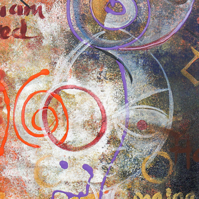 Signatur der Liebe - Ghanaische Acryl auf Leinwand kubistische Malerei mit Liebesbotschaft