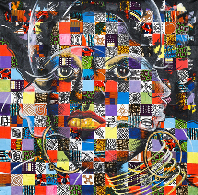'Focus' - Unstretched Signed Acrylic Painting with Mosaic Pattern