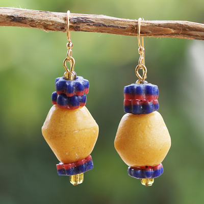 Recycled glass beaded dangle earrings, 'Amivi' - Recycled Glass Beaded Dangle Earrings Handcrafted in Ghana