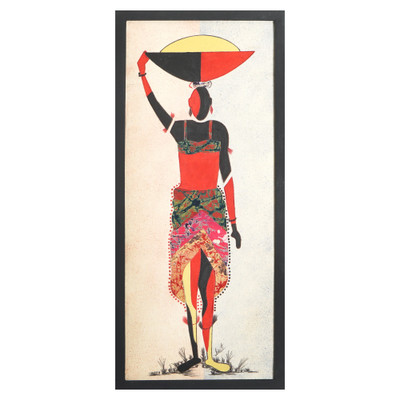 Cotton batik wall art, 'labour Reward' - Handmade Cultural Cotton Batik Wall Art of Hardworking Woman