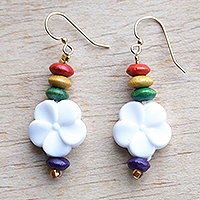 Eco-friendly beaded dangle earrings, 'Rainbow Petals' - Floral Wood and Recycled Plastic Beaded Dangle Earrings