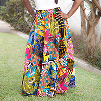 Falda campesina de patchwork de algodón, 'Asasaa' - Falda larga campesina de patchwork de algodón tradicional de Ghana