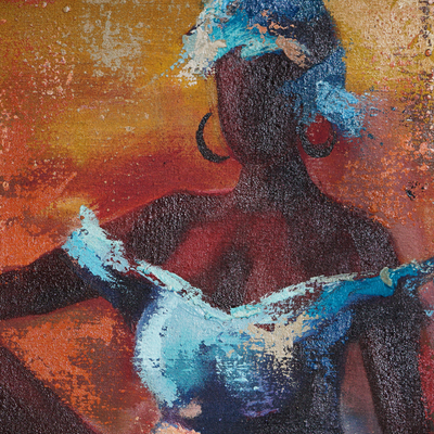 'Fine Model' - Acrylic on Canvas Impressionist Painting of Woman with Pots