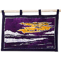 Cotton wall hanging, 'Sunset Beach I' - Handcrafted Sunset Cotton Wall Hanging in Purple Hues