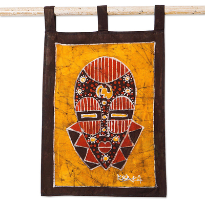 Tapiz de pared de algodón - Tapiz de algodón de máscara africana en una paleta cálida