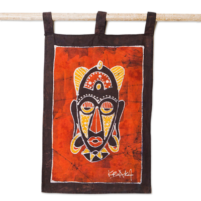 Ghanaian Hand-Painted Cotton Wall Hanging in Orange Hues
