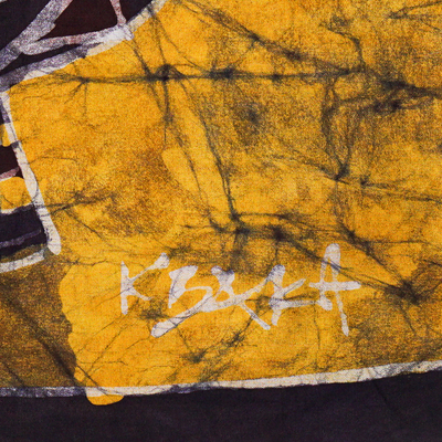 Colgante de pared de algodón, 'Borkoor' - Colgante de pared de algodón pintado a mano de máscara africana en amarillo