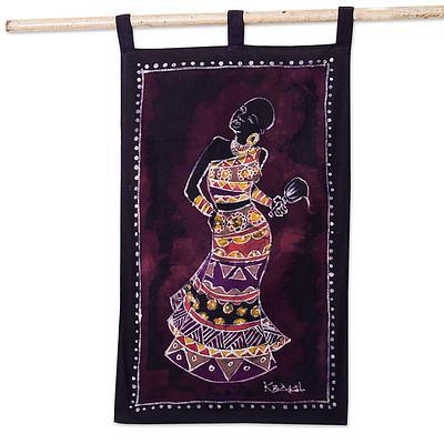 Cotton wall hanging, 'Empress Dance' - Ghanaian Cotton Wall Hanging of Dancing Woman