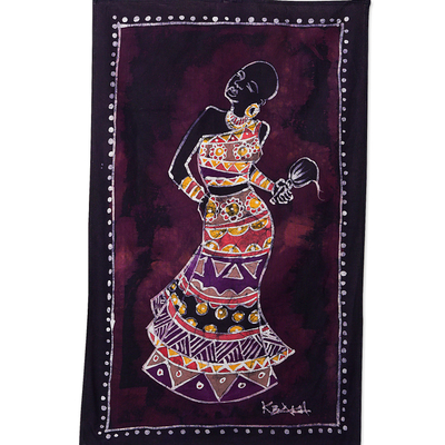 Tapiz de pared de algodón - Tapiz de pared de algodón ghanés de mujer bailando