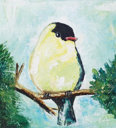 'Black-Headed Bunting' - Acrylic Impressionist Painting of Black-Headed Bunting Bird