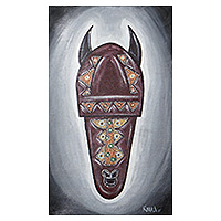 'Sika Mask' - Acrylic on Canvas Impressionist Painting of African Mask