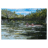 'Akosombo Fisherman' - Acrílico sobre lienzo Estilo impresionista Pintura de pescador