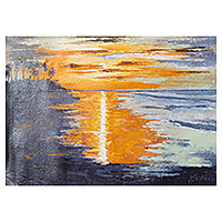 'Hermosa puesta de sol' - Pintura de paisaje marino al atardecer de estilo impresionista acrílico