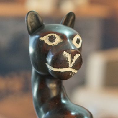 Wood sculpture, 'Save Our Wildlife' - Handcrafted Sese Wood Sculpture of a Traditional Wild Cat