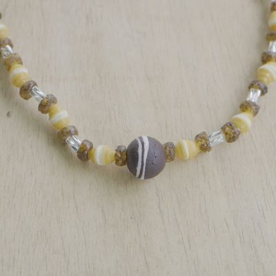 Glass beaded pendant necklace, 'Happiness at Sunset' - Handcrafted Eco-Friendly Glass Beaded Pendant Necklace