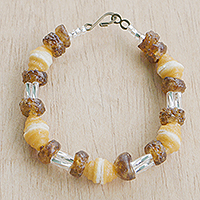 Glass beaded bracelet, 'Happiness at Sunset' - Handcrafted Eco-Friendly Recycled Glass Beaded Bracelet