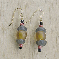 Glass beaded dangle earrings, 'Ecological Glory' - Eco-Friendly Recycled Glass Beaded Dangle Earrings