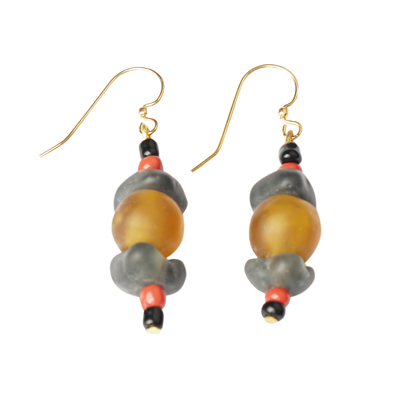 Glass beaded dangle earrings, 'Ecological Glory' - Eco-Friendly Recycled Glass Beaded Dangle Earrings