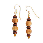 Wood beaded dangle earrings, 'Yaba' - Handcrafted Sese Wood Beaded Dangle Earrings from Ghana