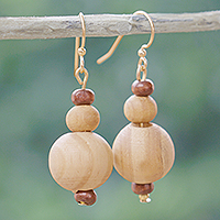 Wood beaded dangle earrings, 'Forest Luck' - Eco-Friendly Sese Wood Beaded Dangle Earrings from Ghana