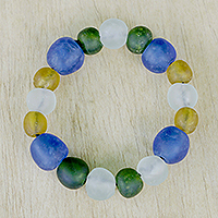 Glass beaded stretch bracelet, 'Timeless Colors' - Eco-Friendly Glass and Sese Wood Beaded Stretch Bracelet