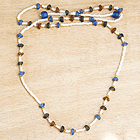 Recycled glass and plastic beaded necklace, 'Blue Sensations' - Handcrafted Recycled Glass and Plastic Beaded Necklace