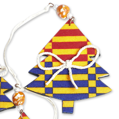 Cotton ornaments, 'Forest Party' (set of 4) - Set of 4 Handcrafted Eco-Friendly Tree-Shaped Ornaments