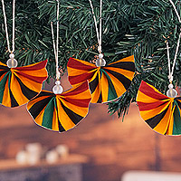 Cotton ornaments, 'Vibrant Afafrantor' (set of 4) - Vibrant Handmade Eco-Friendly Cotton Ornaments (Set of 4)