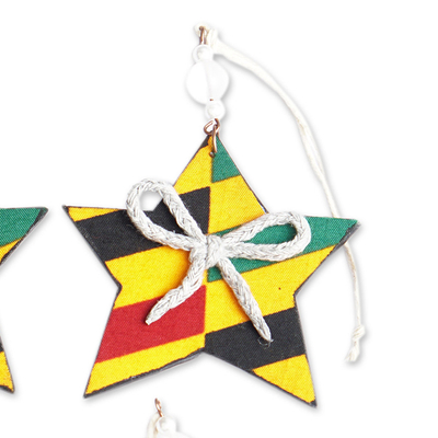 Cotton ornaments, 'Constellation Festival' (set of 4) - Set of 4 Handcrafted colourful Cotton Star Ornaments