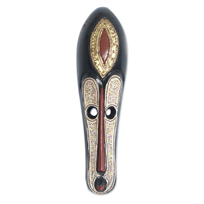 African beaded wood mask, 'Gracious Facet' - Hand-Beaded Vibrant African Sese Wood Mask from Ghana