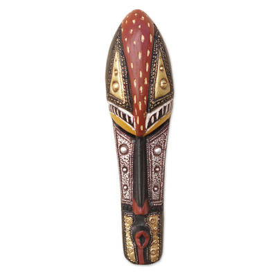 African Sese Wood Mask with Aluminum and Brass Accents