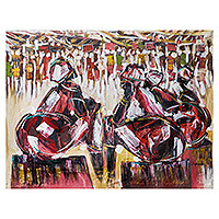 'Team Players' (2021) - Pintura acrílica de estilo expresionista de mujeres de África Occidental