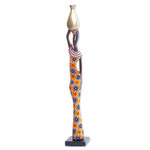 Ebony wood sculpture, 'Colorful Lady' - Ebony Wood Sculpture of Woman with Pot Hand-Carved in Ghana