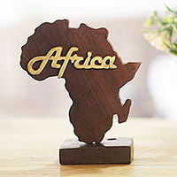 Skulptur aus Ebenholz, „Geliebtes Afrika“ – handgeschnitzte Skulptur aus poliertem Ebenholz mit der Karte Afrikas
