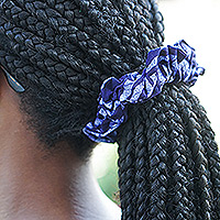 Cotton scrunchie, 'Sea Flower' - Patterned Blue Cotton Scrunchie Crafted in Ghana
