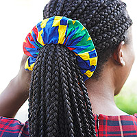 Cotton scrunchie, 'Kente Soul' - Traditional Kente Cotton Scrunchie Crafted in Ghana