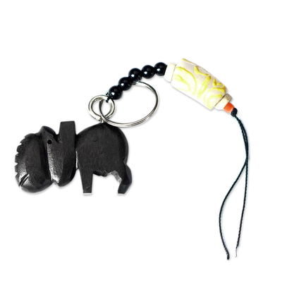Ebony Hippo Keychain with Recycled Glass & Wood Beads