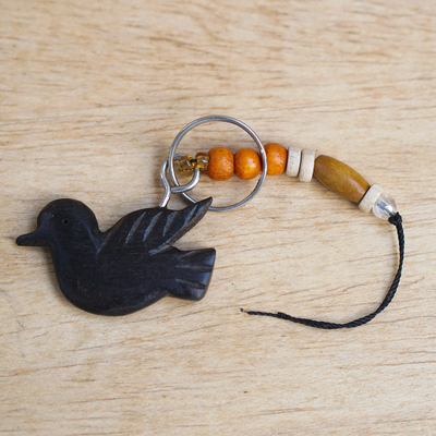 Schlüsselanhänger aus Holz mit Perlen - Umweltfreundliche Vogel-Schlüsselanhänger aus Ebenholz mit recycelten Perlen