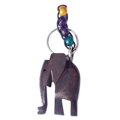 Handcrafted Ebony Wood Elephant Key Chain from Ghana