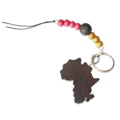 Handcrafted Ebony Wood Africa Key Chain from Ghana